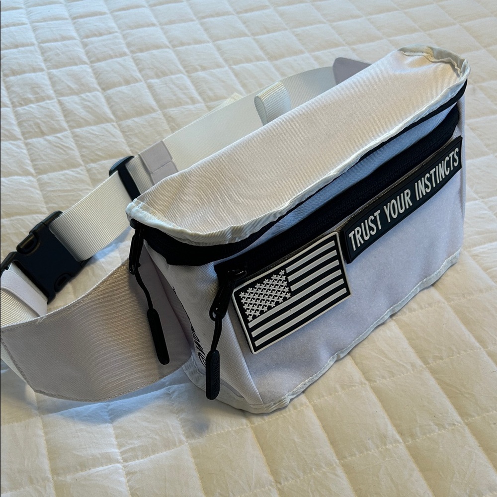 White and Black Crossbody Bag with Flag Design